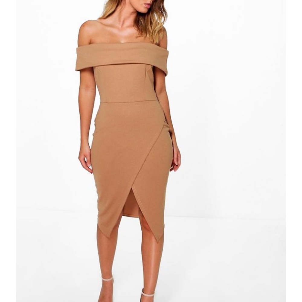 Off shoulder wrap skirt midi dress